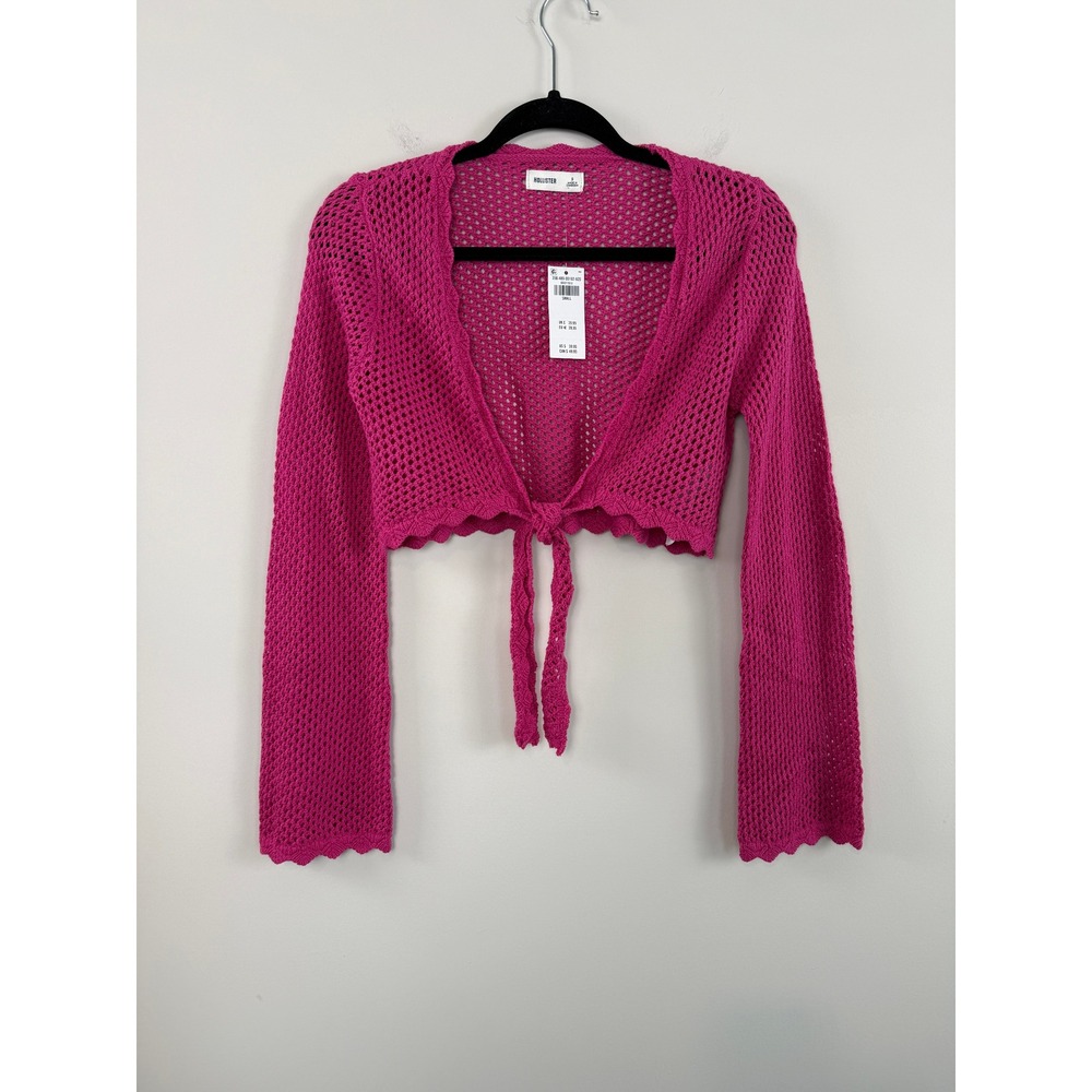 Hollister Tie Front Shurg NWTs $40 Pink S Long Bell Sleeve Scalloped Trim Y2K